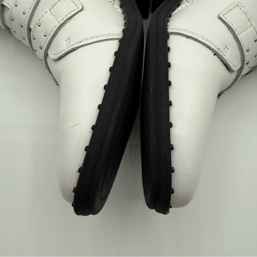 Steve Madden Pursue Moto Ankle Boots White Leather Buckle Studded 7M - Picture 11 of 16